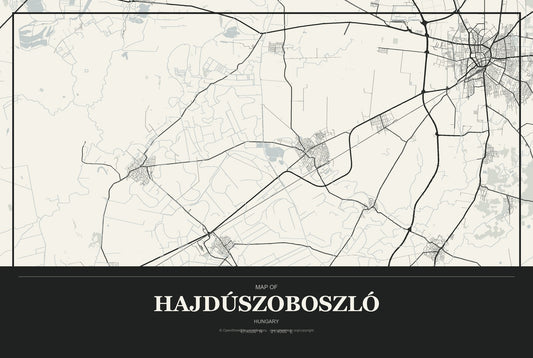 Hajdúszoboszló, Hungary City Map Aluminum Sign in Museum Plaque style
