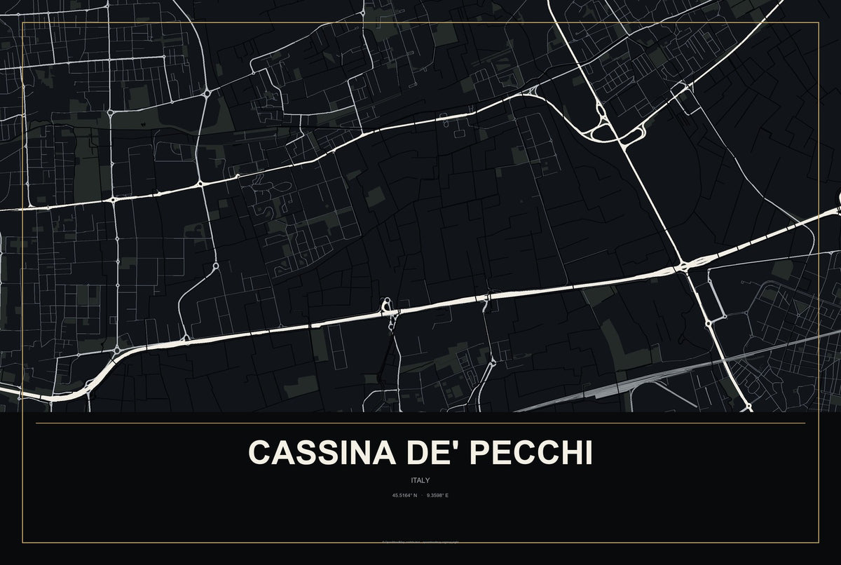 Cassina de' Pecchi, Italy City Map Aluminum Sign in Metropolitan Noir style