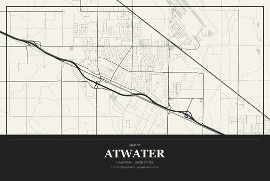 Atwater, California City Map Aluminum Sign in Museum Plaque style