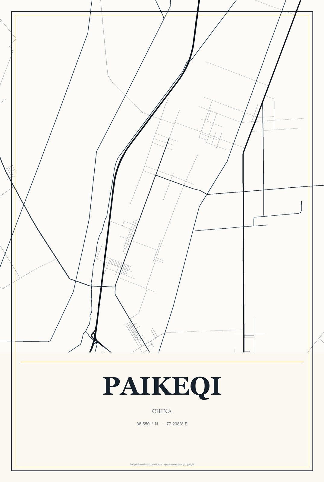 Paikeqi, China City Map Aluminum Sign in Citrine Modern style