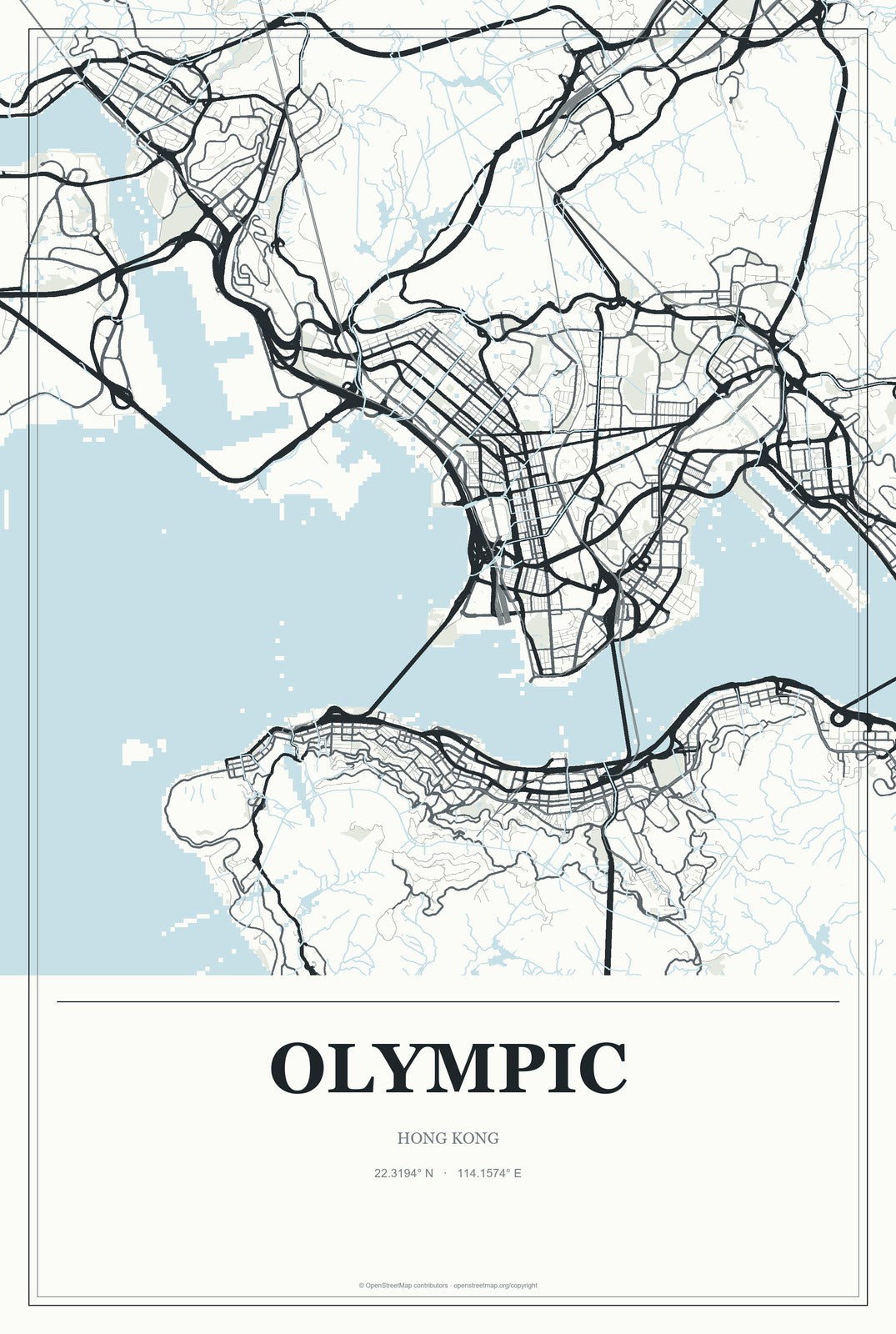 Olympic, Hong Kong City Map Aluminum Sign in Gallery Air style