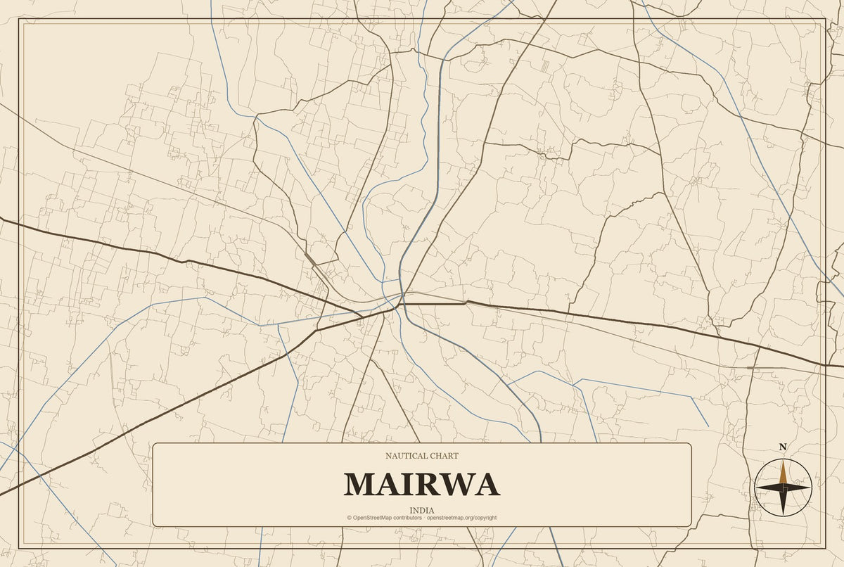 Mairwa, India City Map Aluminum Sign in Heritage Nautical style