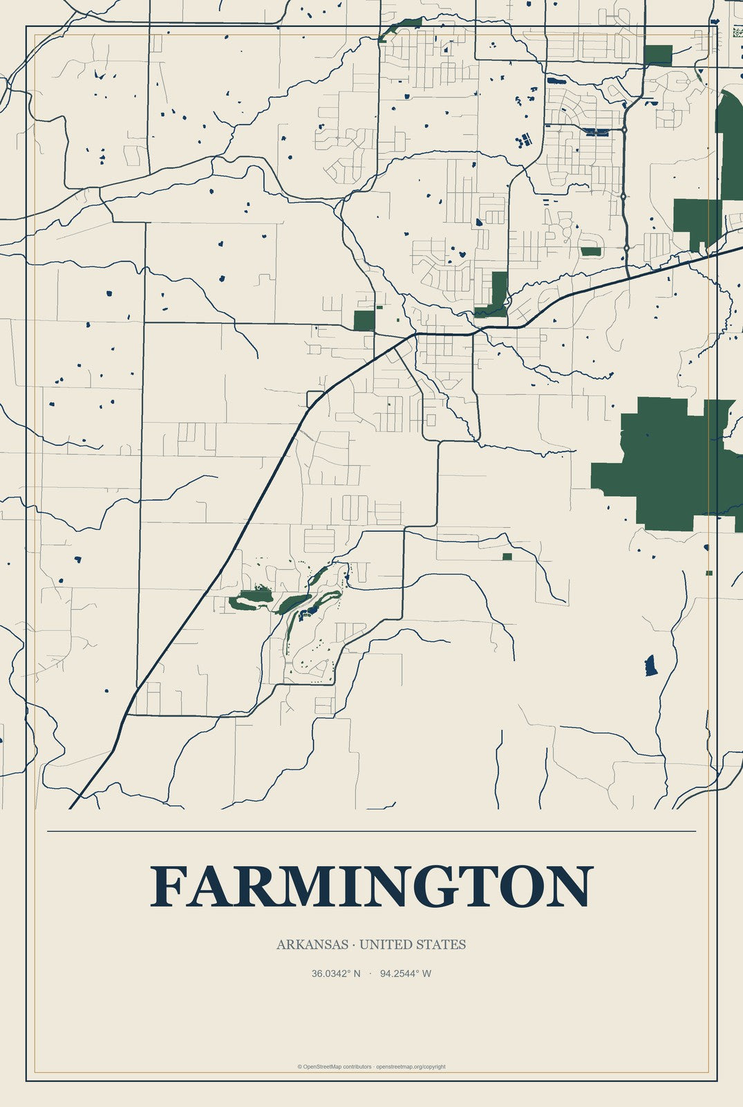 Farmington, Arkansas City Map Aluminum Sign in Coastal Cutout style