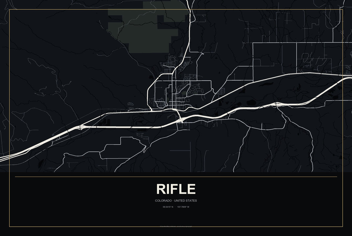 Rifle, Colorado City Map Aluminum Sign in Metropolitan Noir style