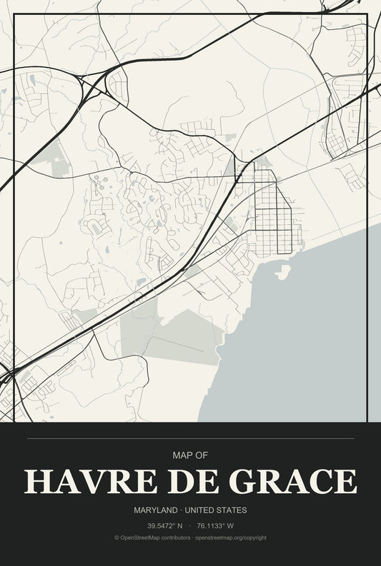 Havre de Grace, Maryland City Map Aluminum Sign in Museum Plaque style