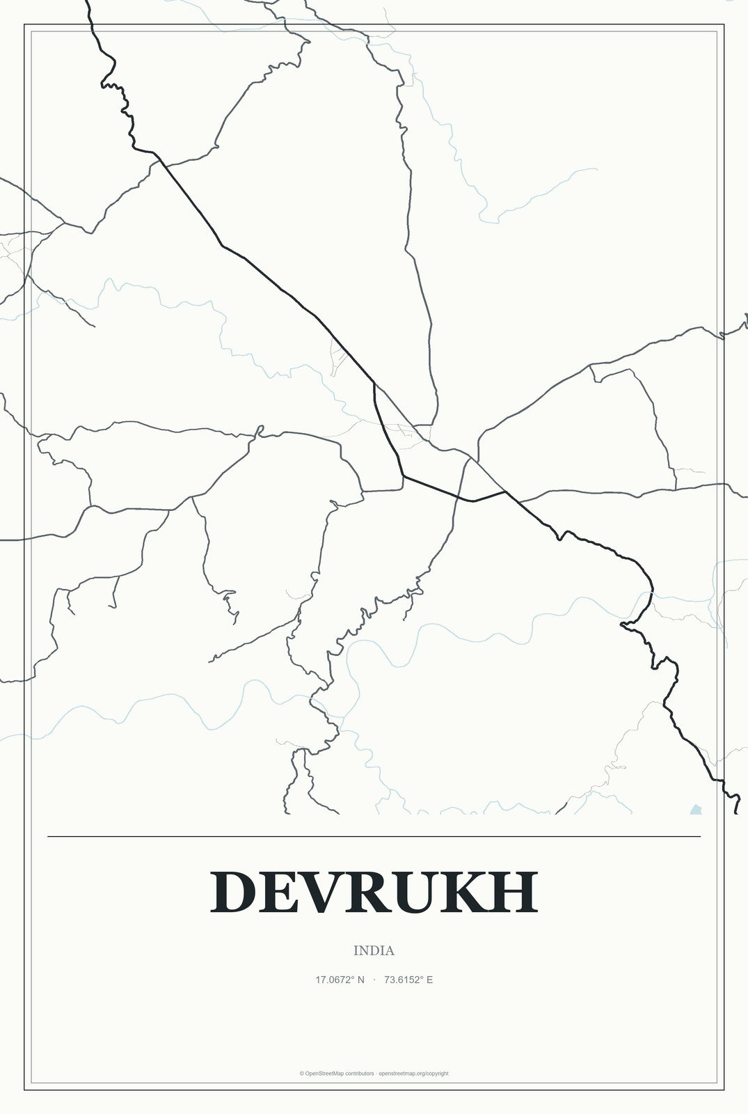 Devrukh, India City Map Aluminum Sign in Gallery Air style