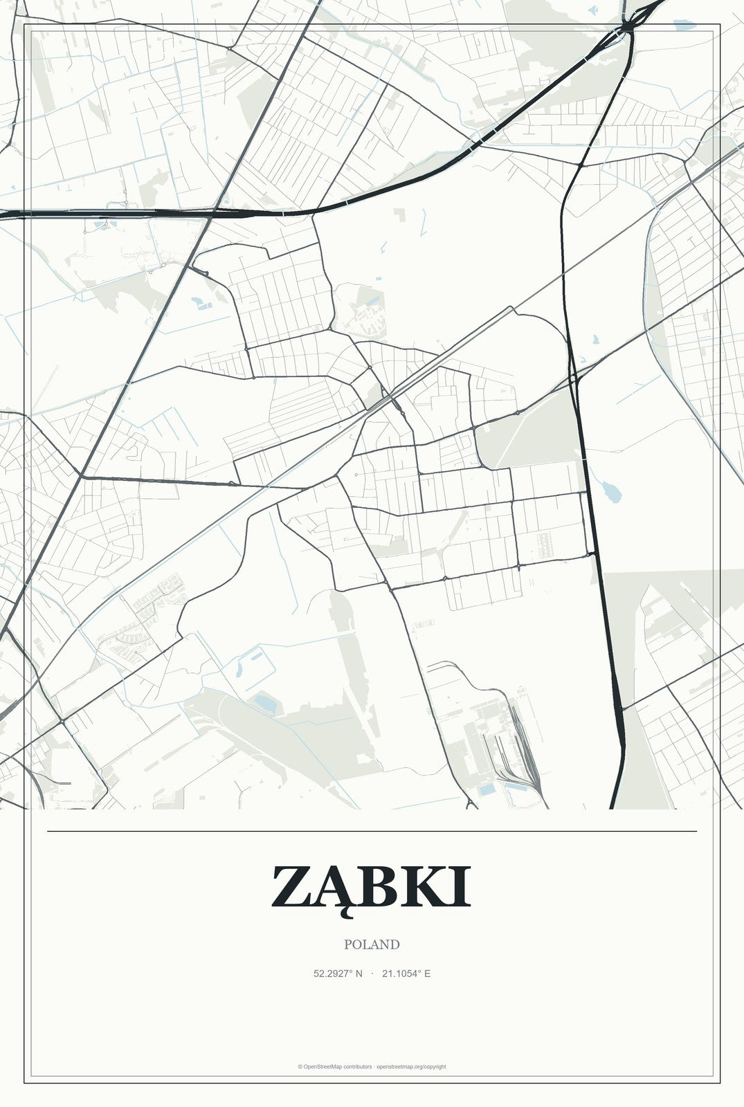 Ząbki, Poland City Map Aluminum Sign in Gallery Air style