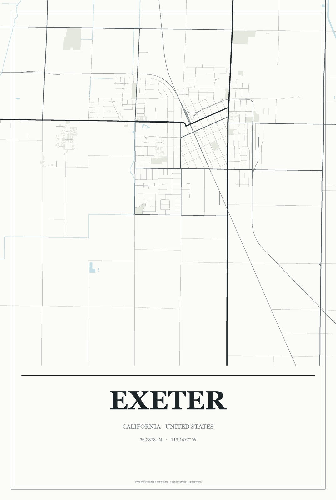 Exeter, California City Map Aluminum Sign in Gallery Air style