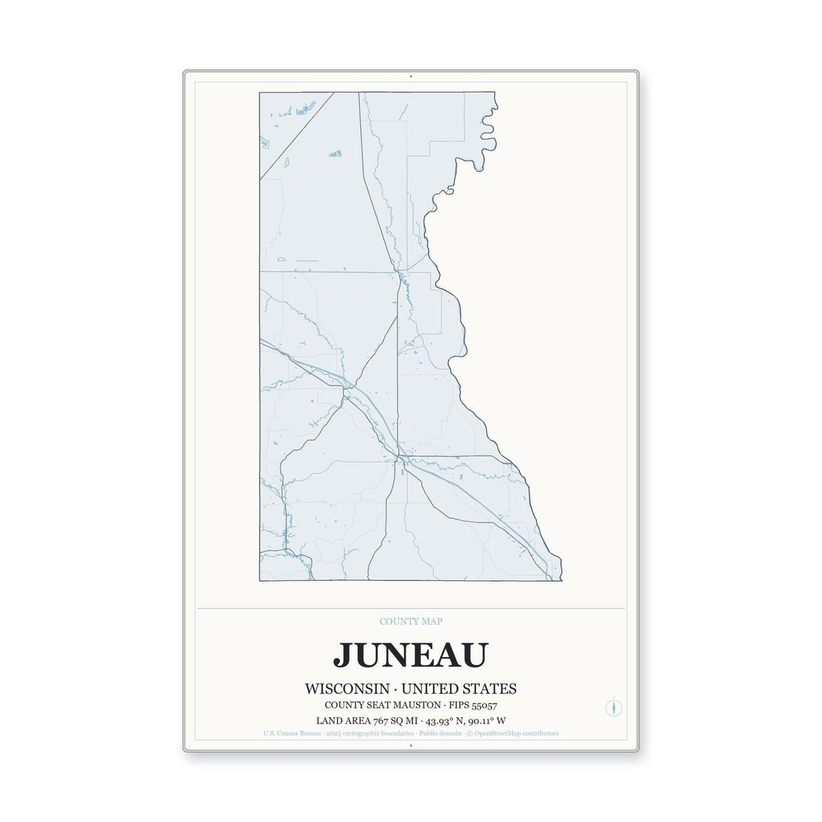 Juneau County, Wisconsin Map Aluminum Sign in Gallery Air style