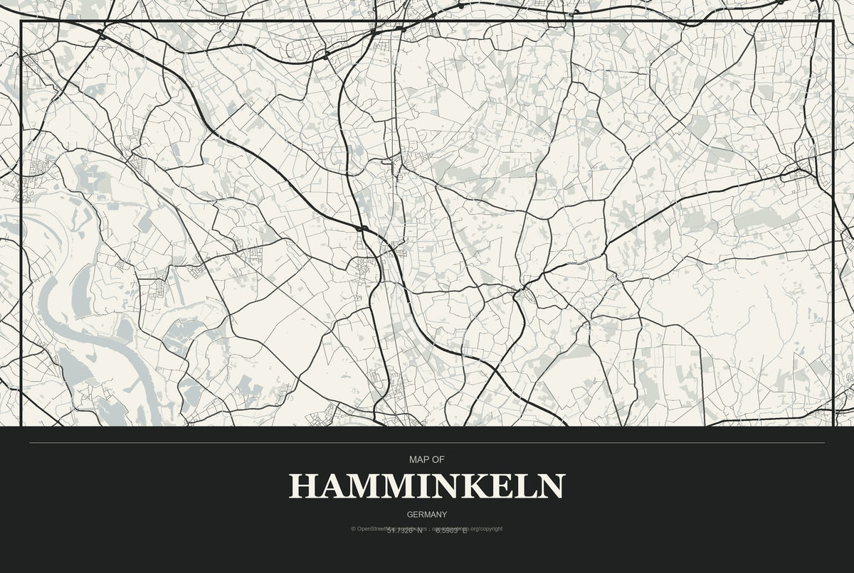 Hamminkeln, Germany City Map Aluminum Sign in Museum Plaque style