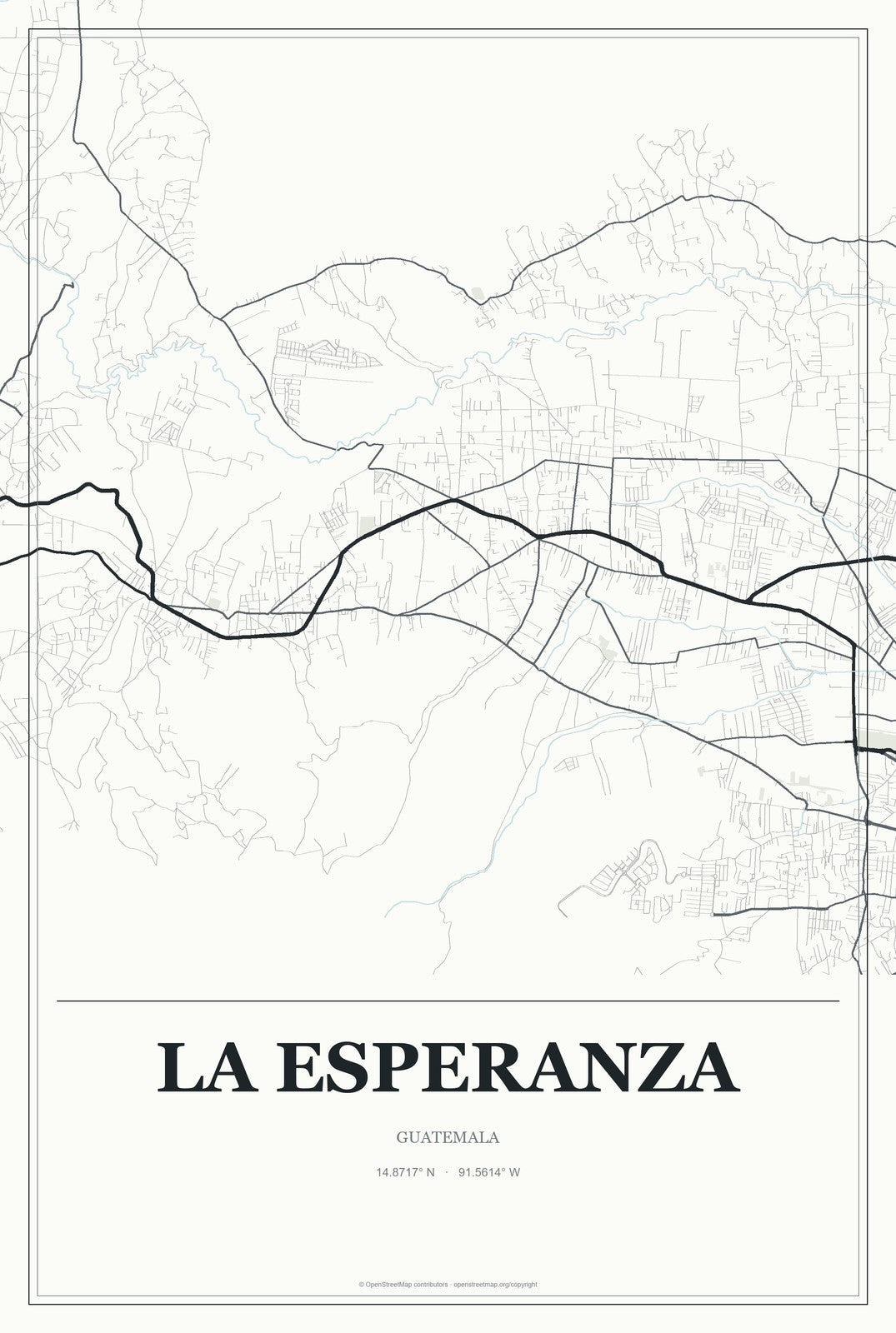 La Esperanza, Guatemala City Map Aluminum Sign in Gallery Air style