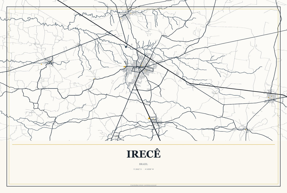 Irecê, Brazil City Map Aluminum Sign in Citrine Modern style