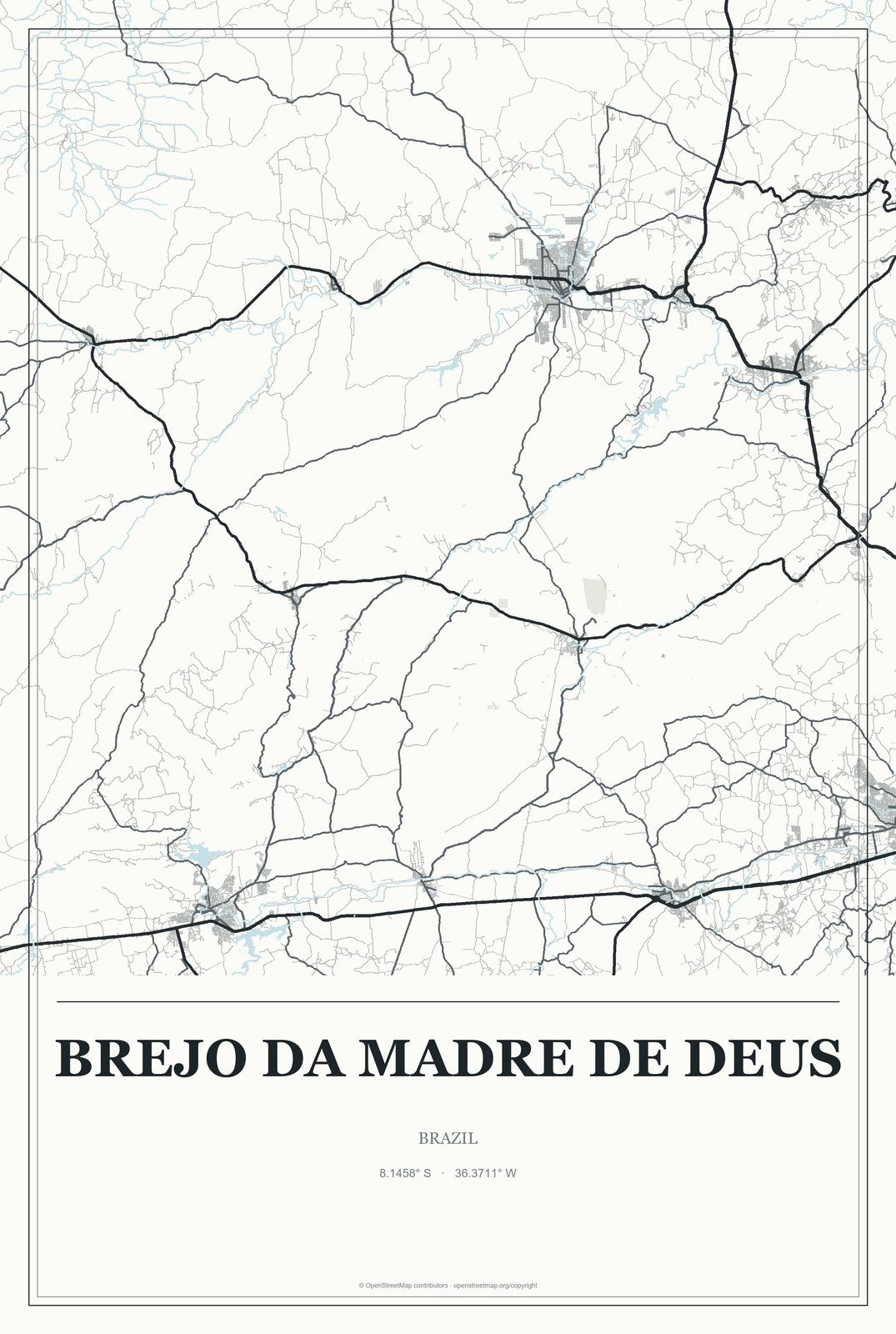 Brejo da Madre de Deus, Brazil City Map Aluminum Sign in Gallery Air style