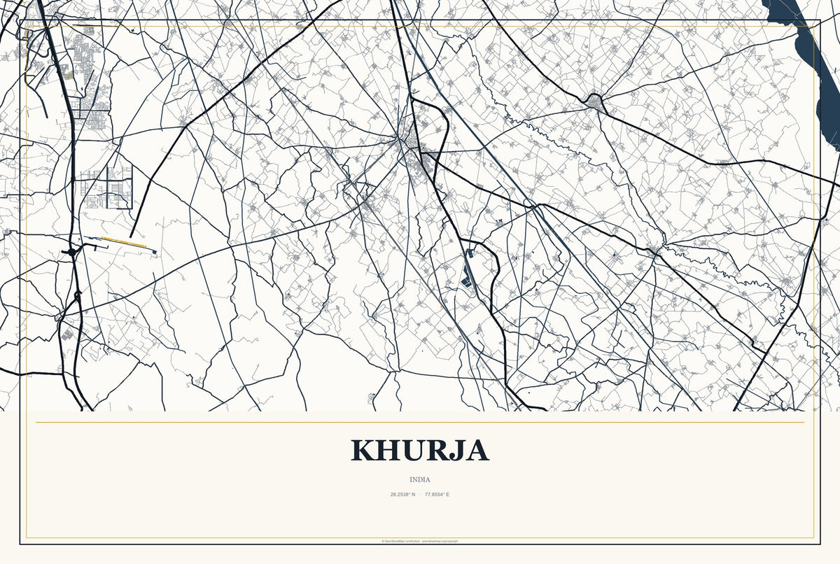 Khurja, India City Map Aluminum Sign in Citrine Modern style