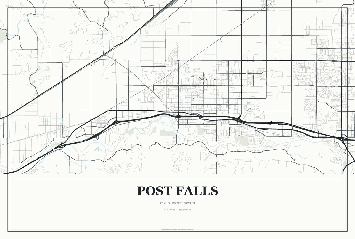 Post Falls, Idaho City Map Aluminum Sign in Gallery Air style