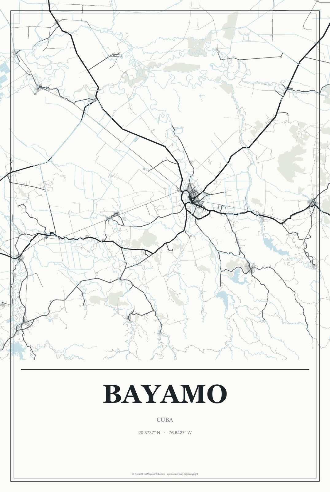 Bayamo, Cuba City Map Aluminum Sign in Gallery Air style
