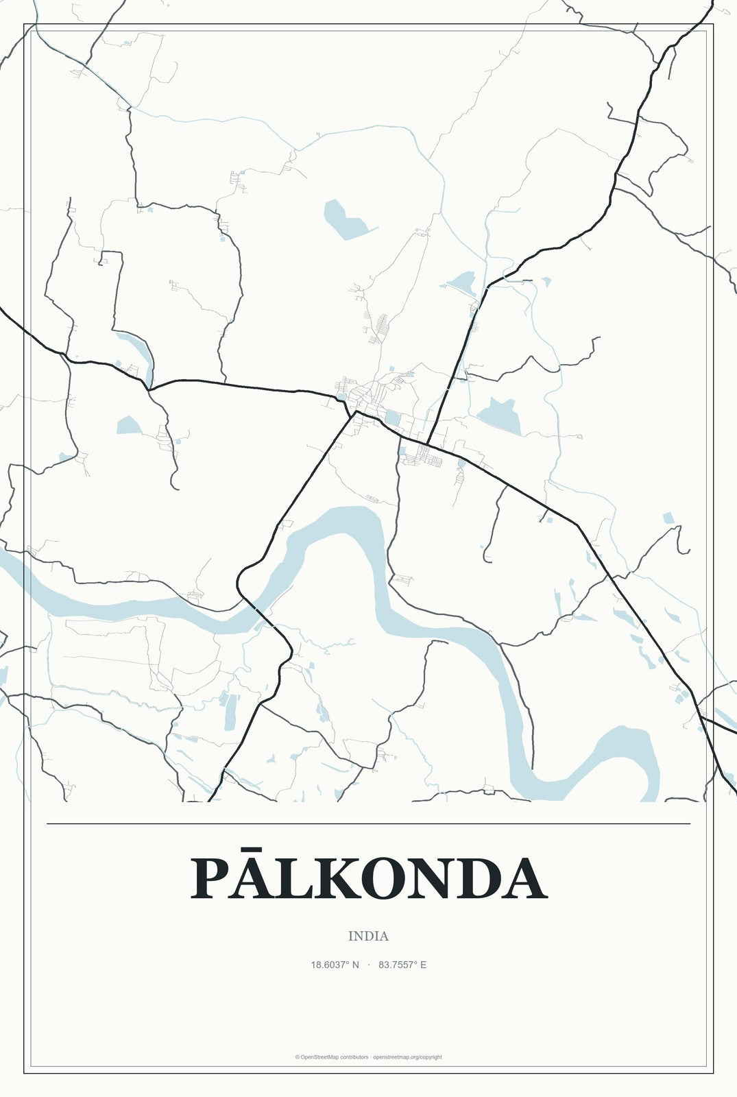 Pālkonda, India City Map Aluminum Sign in Gallery Air style