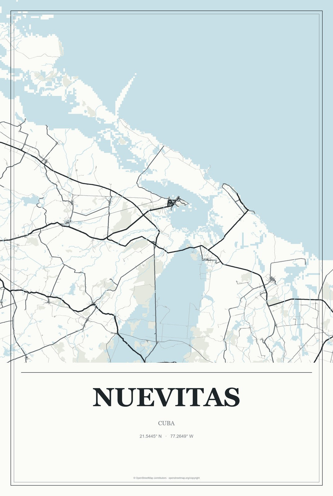 Nuevitas, Cuba City Map Aluminum Sign in Gallery Air style