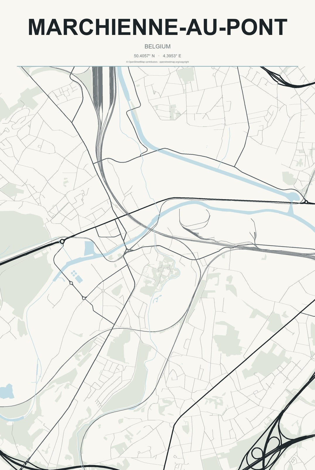 Marchienne-au-Pont, Belgium City Map Aluminum Sign in Headline Atlas style