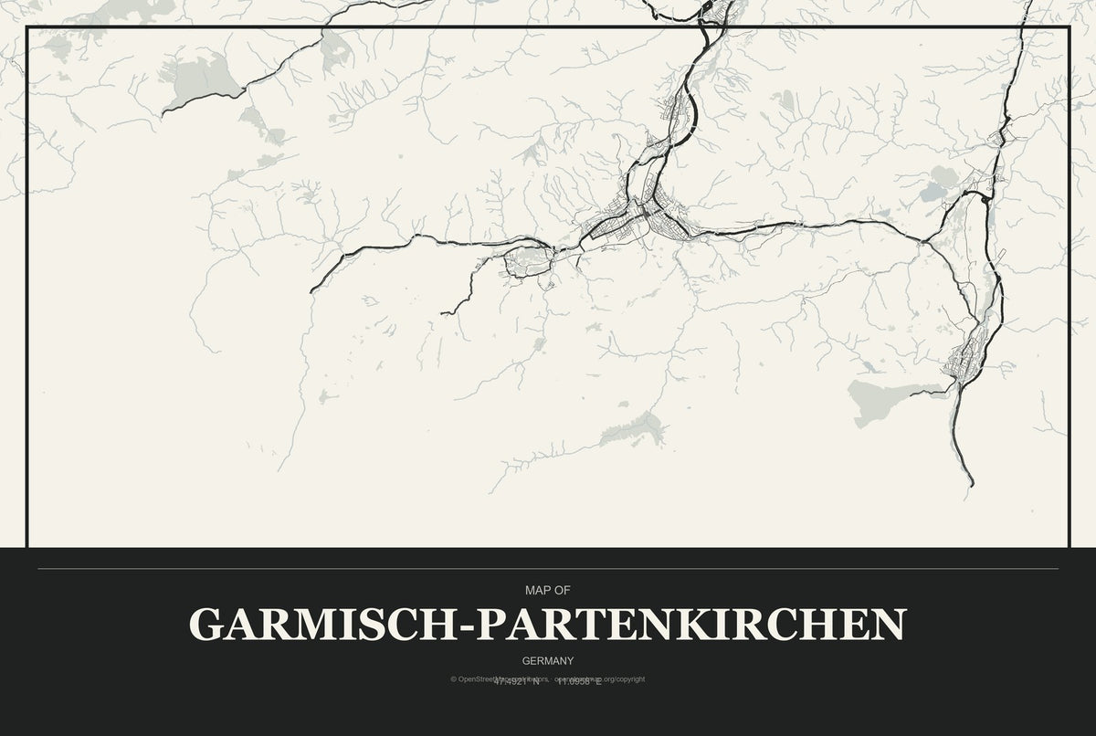 Garmisch-Partenkirchen, Germany City Map Aluminum Sign in Museum Plaque style