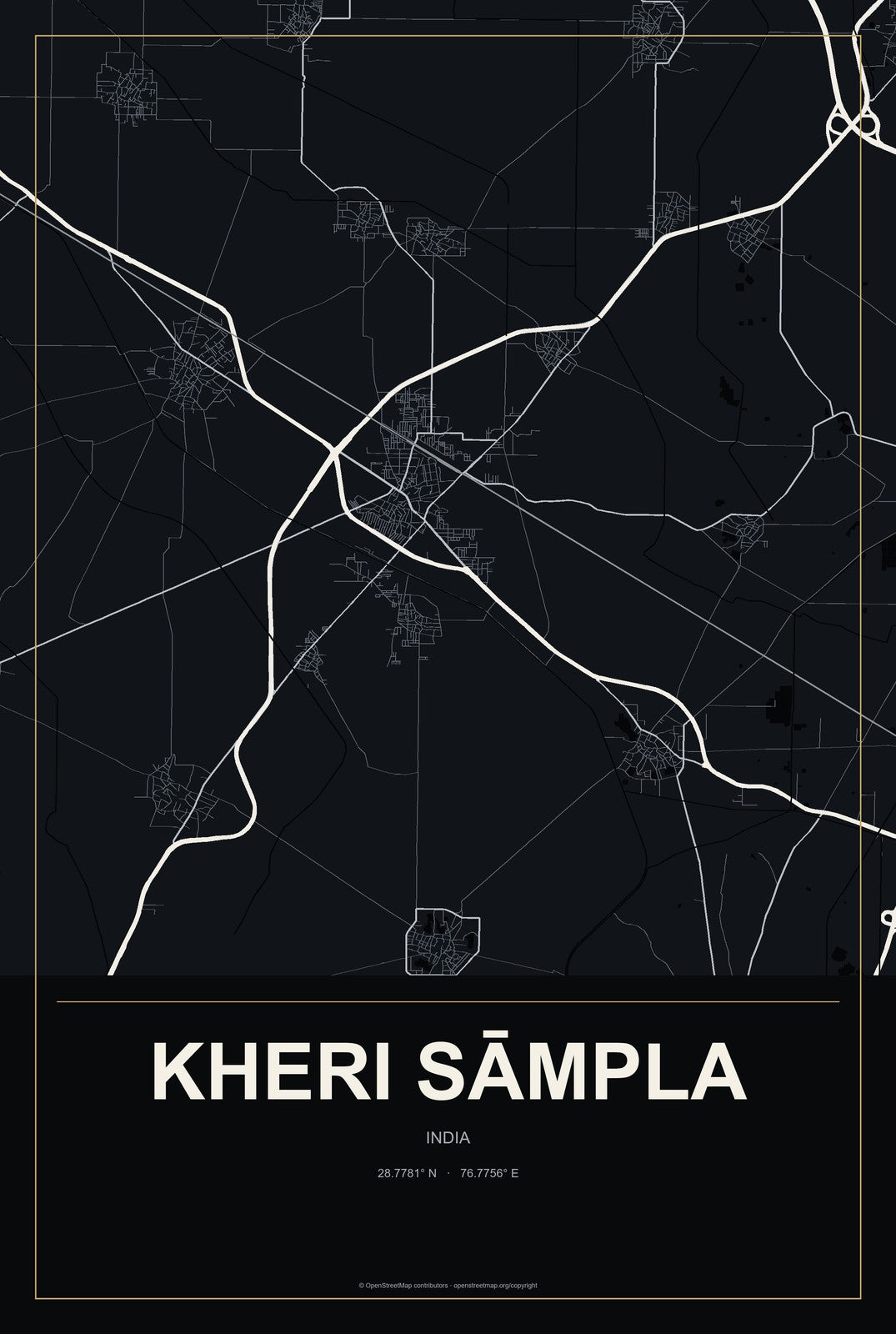 Kheri Sāmpla, India City Map Aluminum Sign in Metropolitan Noir style