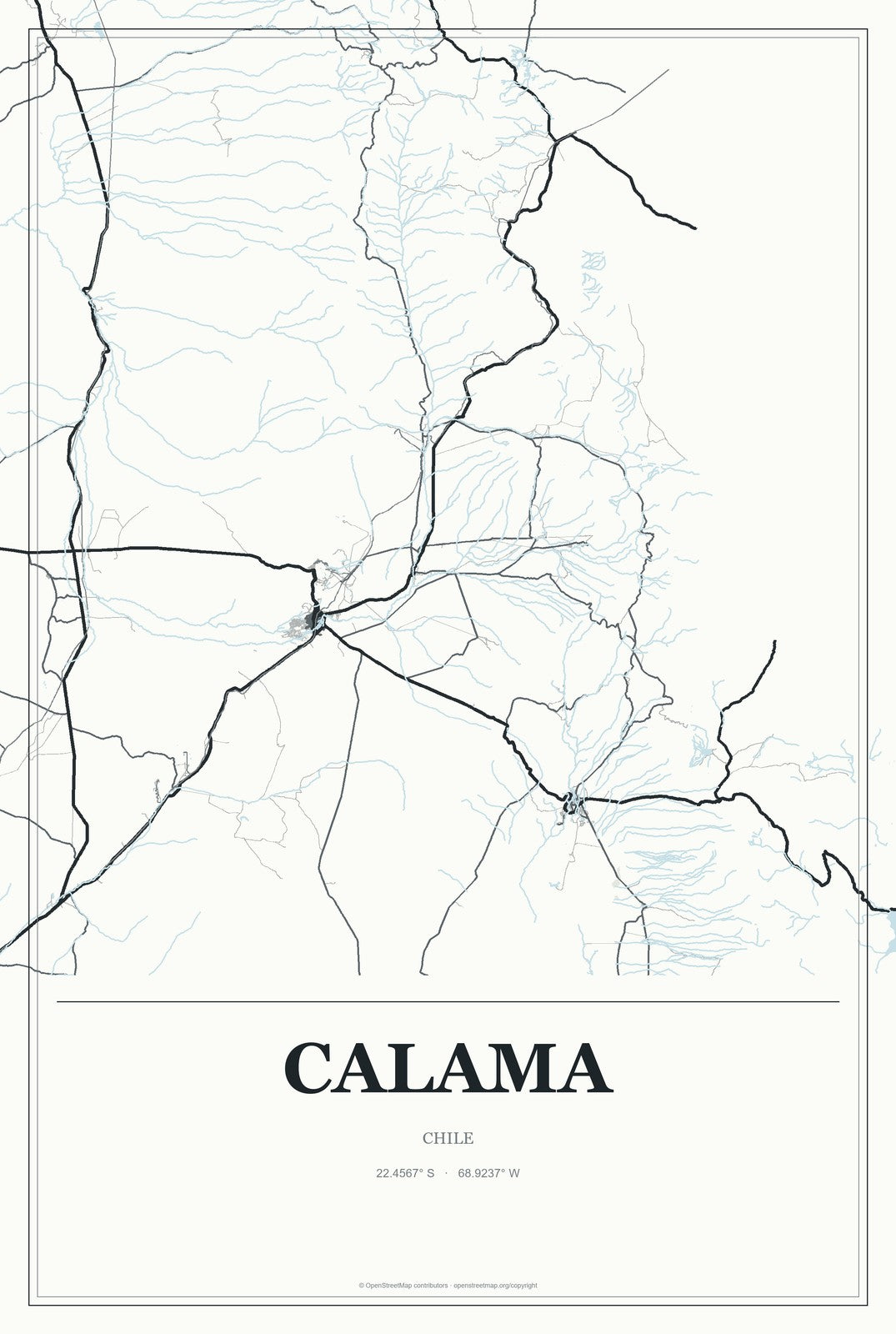 Calama, Chile City Map Aluminum Sign in Gallery Air style