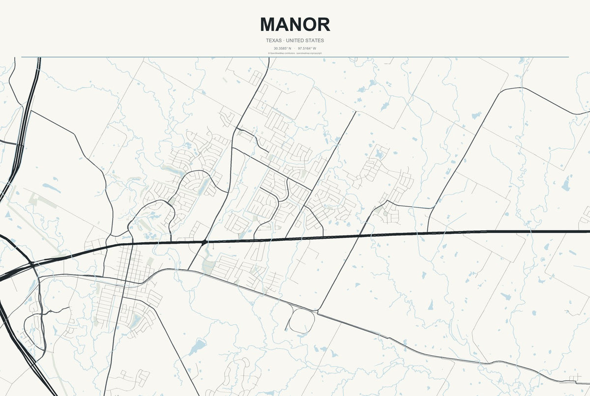 Manor, Texas City Map Aluminum Sign in Headline Atlas style