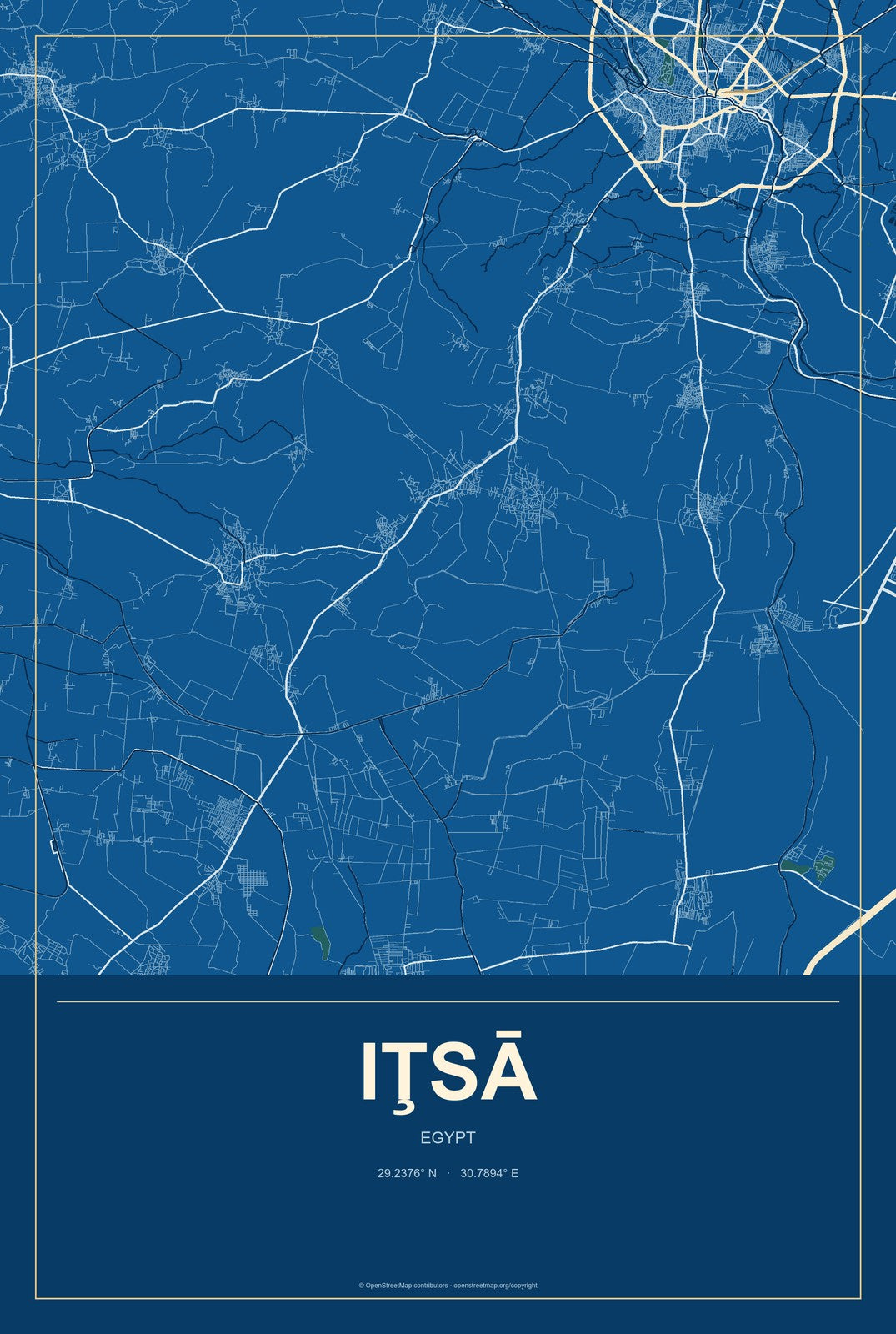 Iţsā, Egypt City Map Aluminum Sign in Harbor Cobalt style