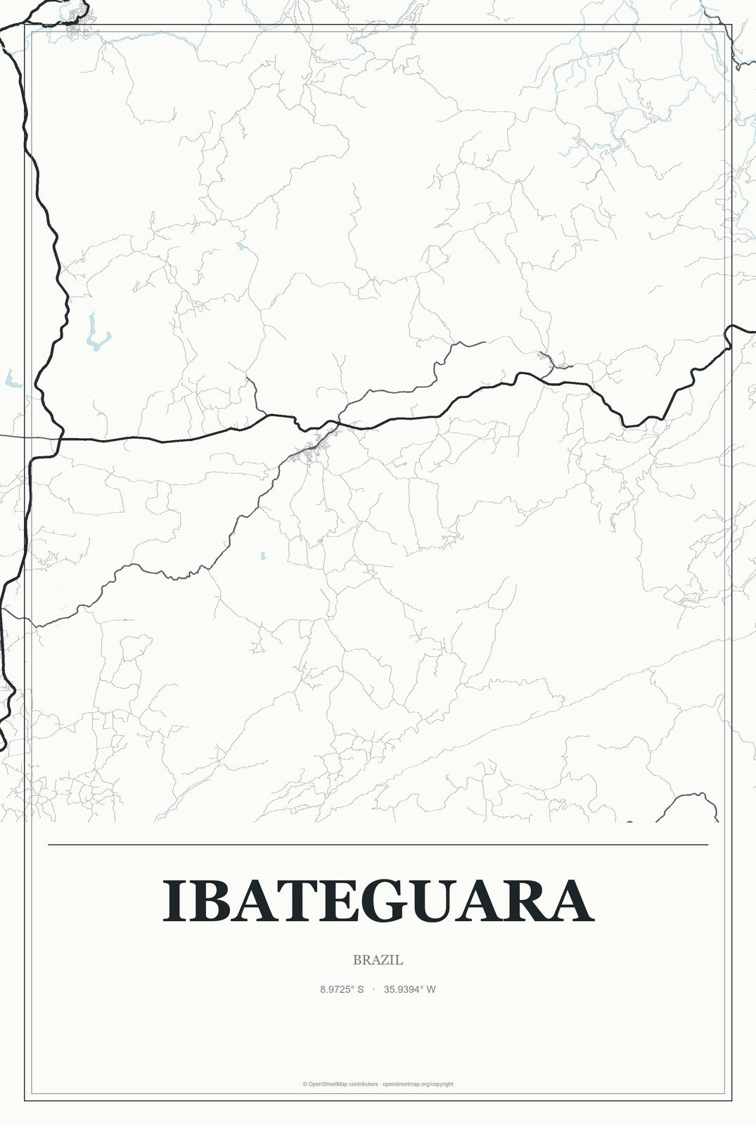 Ibateguara, Brazil City Map Aluminum Sign in Gallery Air style
