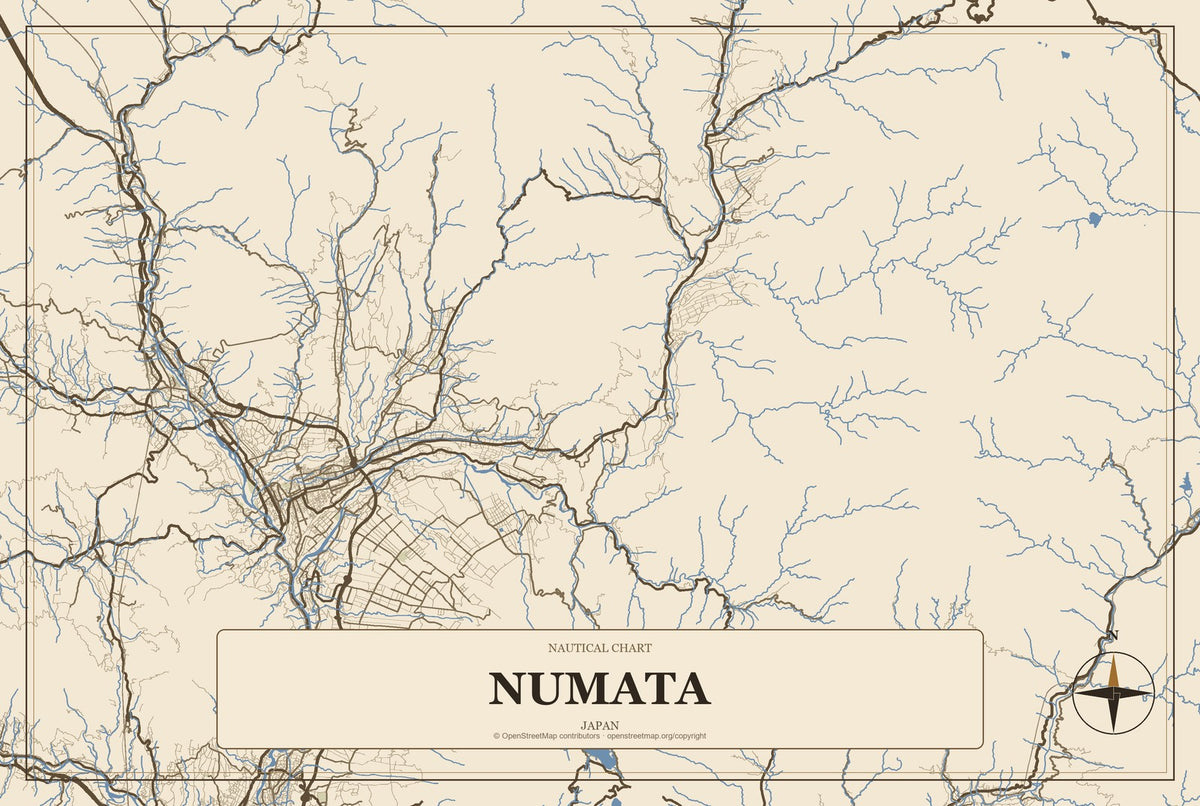 Numata, Japan City Map Aluminum Sign in Heritage Nautical style