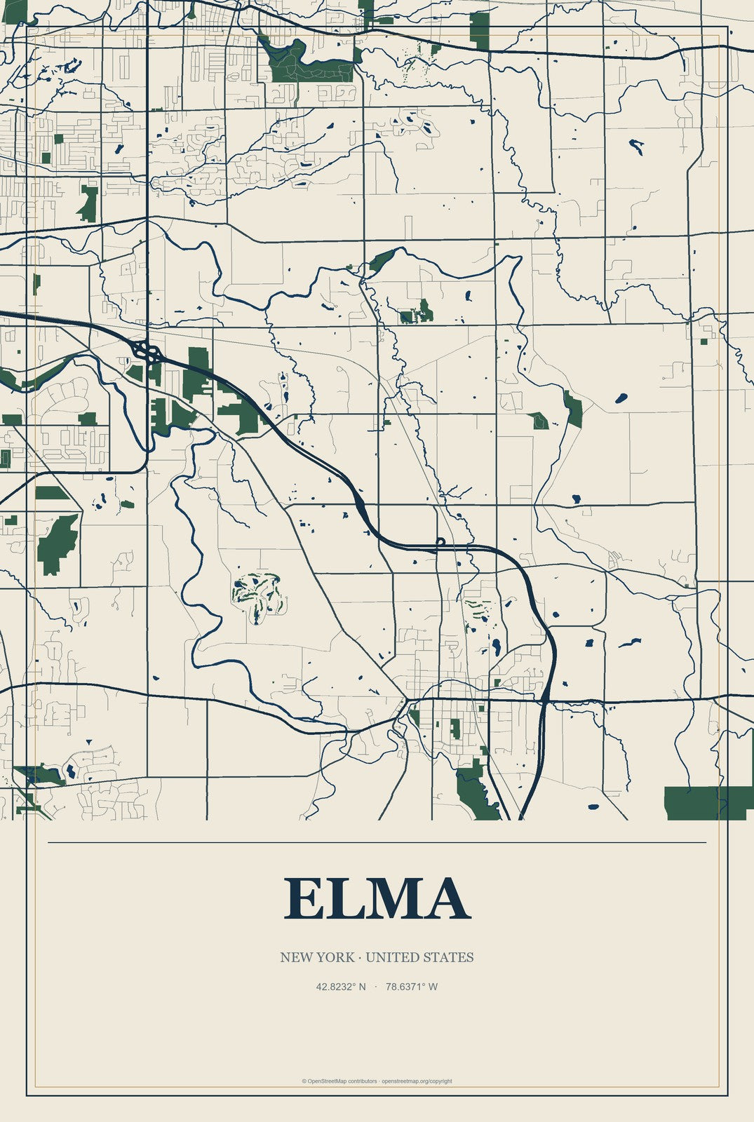 Elma, New York City Map Aluminum Sign in Coastal Cutout style