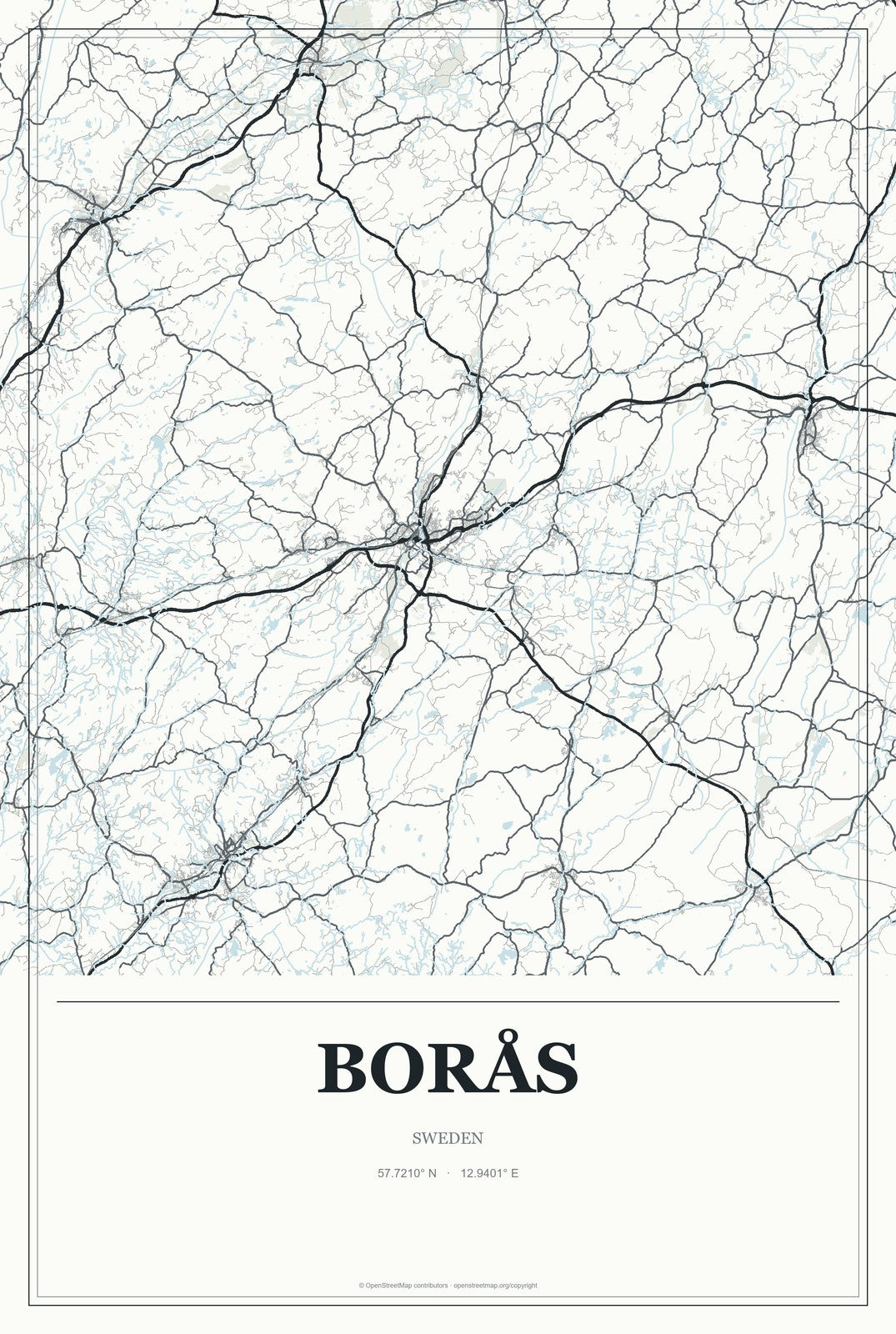 Borås, Sweden City Map Aluminum Sign in Gallery Air style
