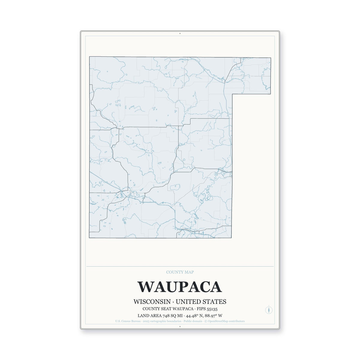 Waupaca County, Wisconsin Map Aluminum Sign in Gallery Air style
