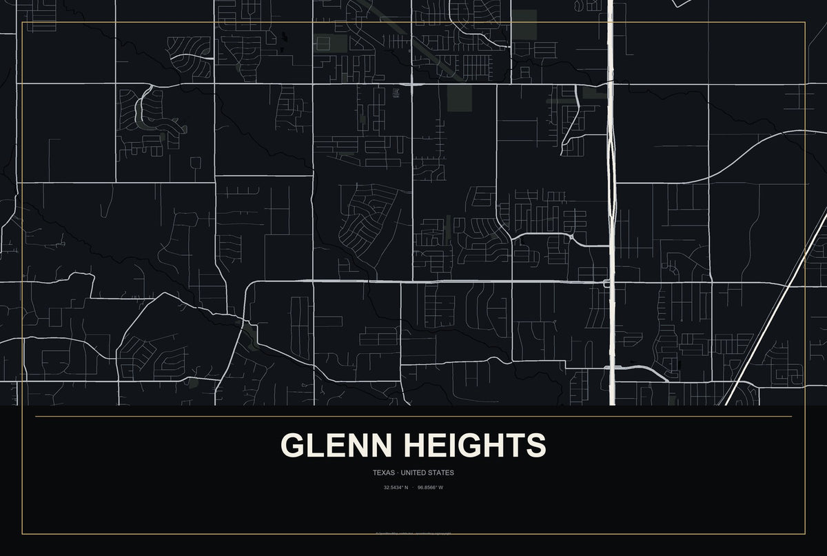 Glenn Heights, Texas City Map Aluminum Sign in Metropolitan Noir style