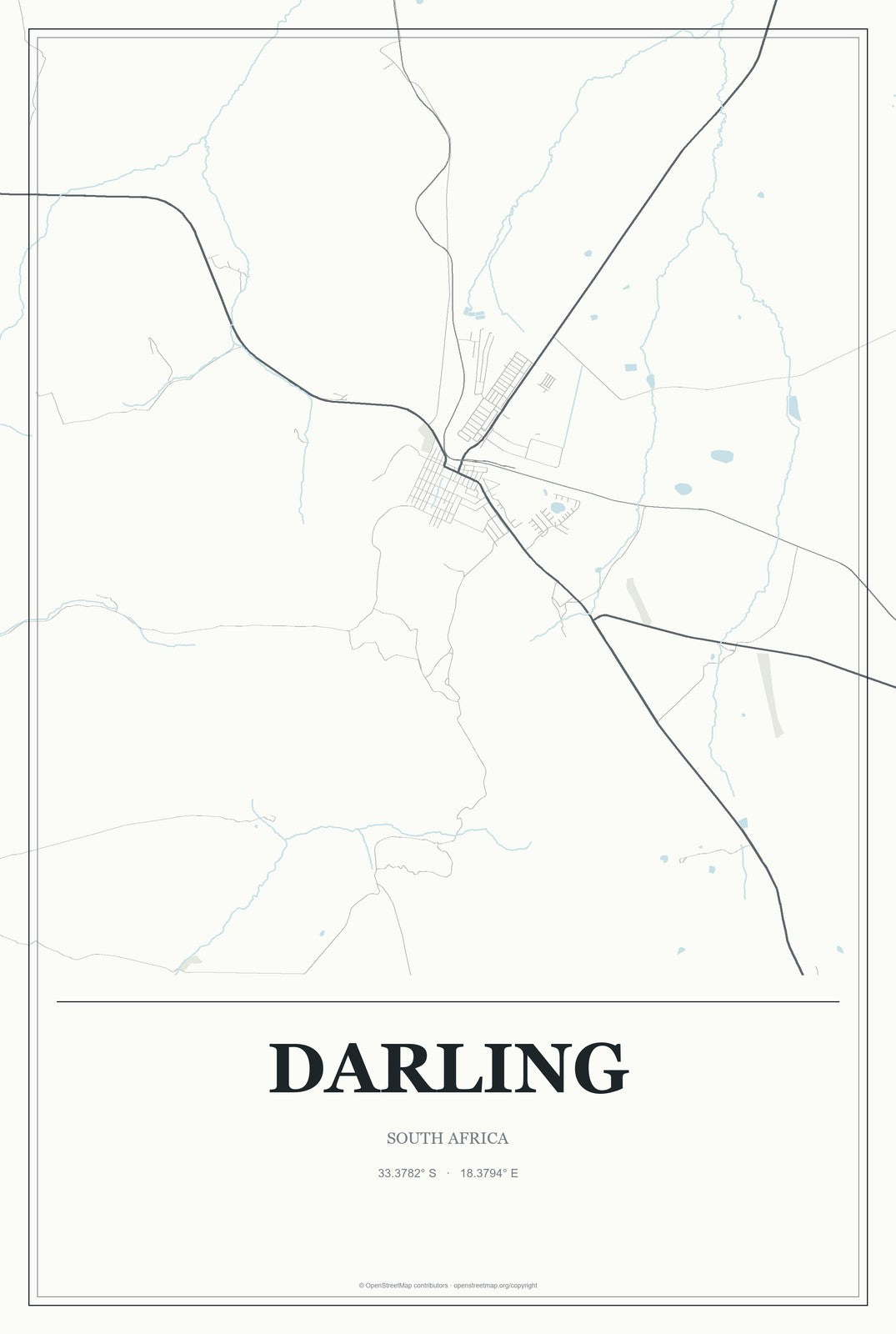 Darling, South Africa City Map Aluminum Sign in Gallery Air style