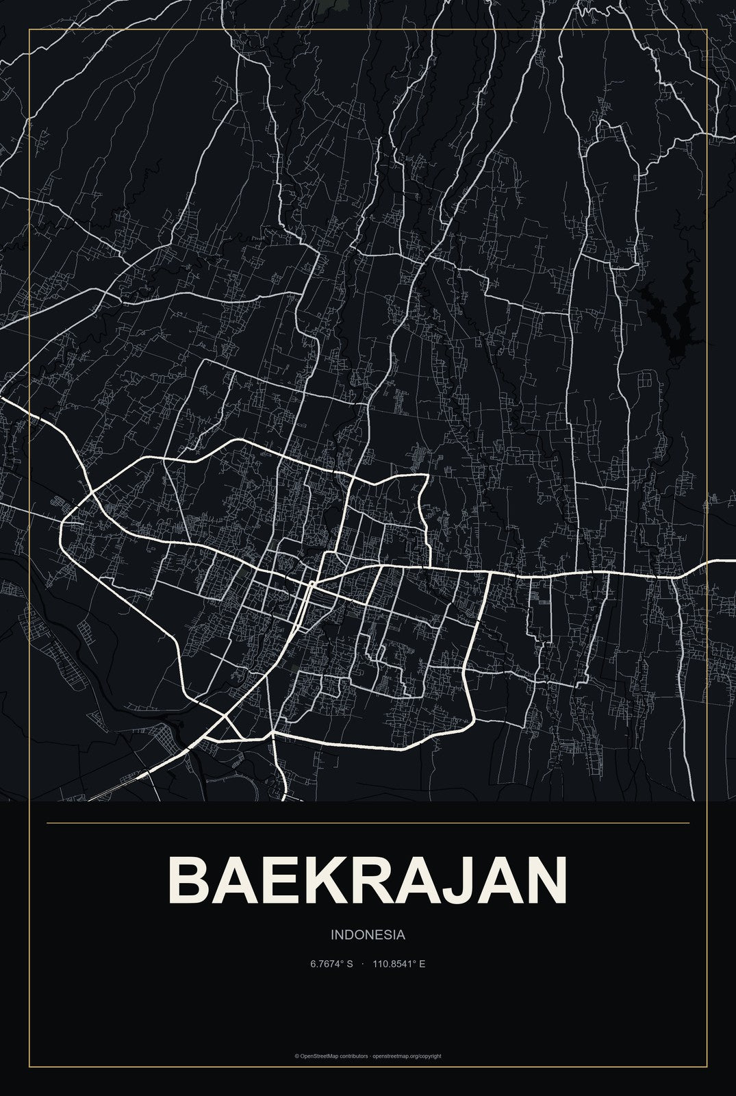 Baekrajan, Indonesia City Map Aluminum Sign in Metropolitan Noir style