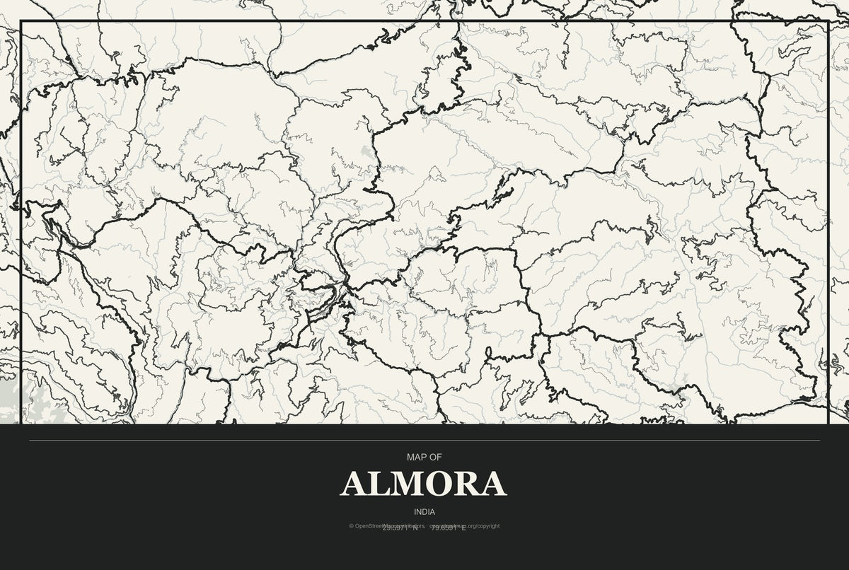 Almora, India City Map Aluminum Sign in Museum Plaque style