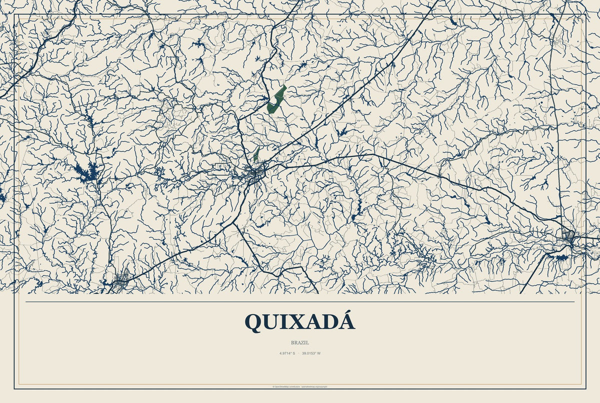 Quixadá, Brazil City Map Aluminum Sign in Coastal Cutout style