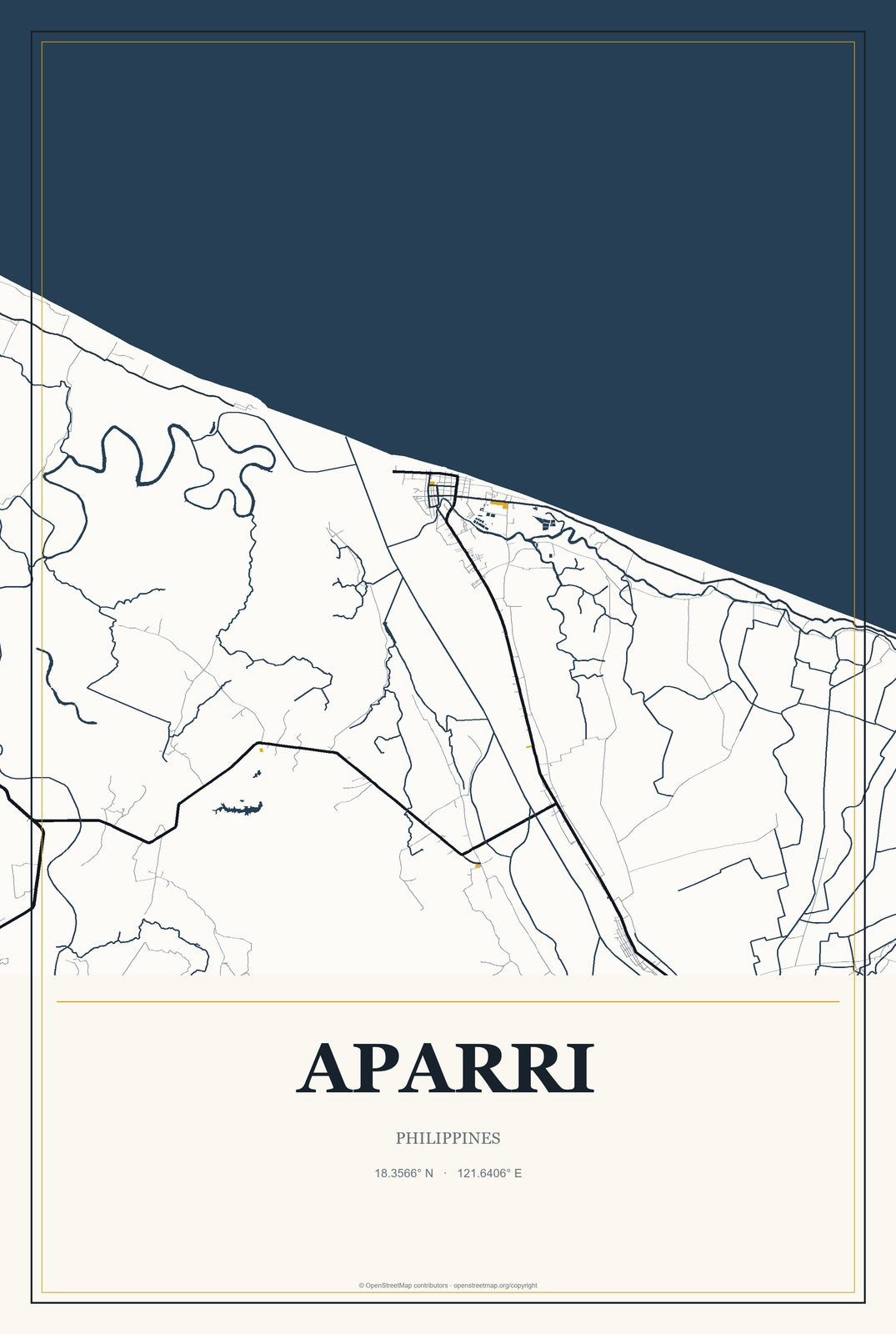 Aparri, Philippines City Map Aluminum Sign in Citrine Modern style
