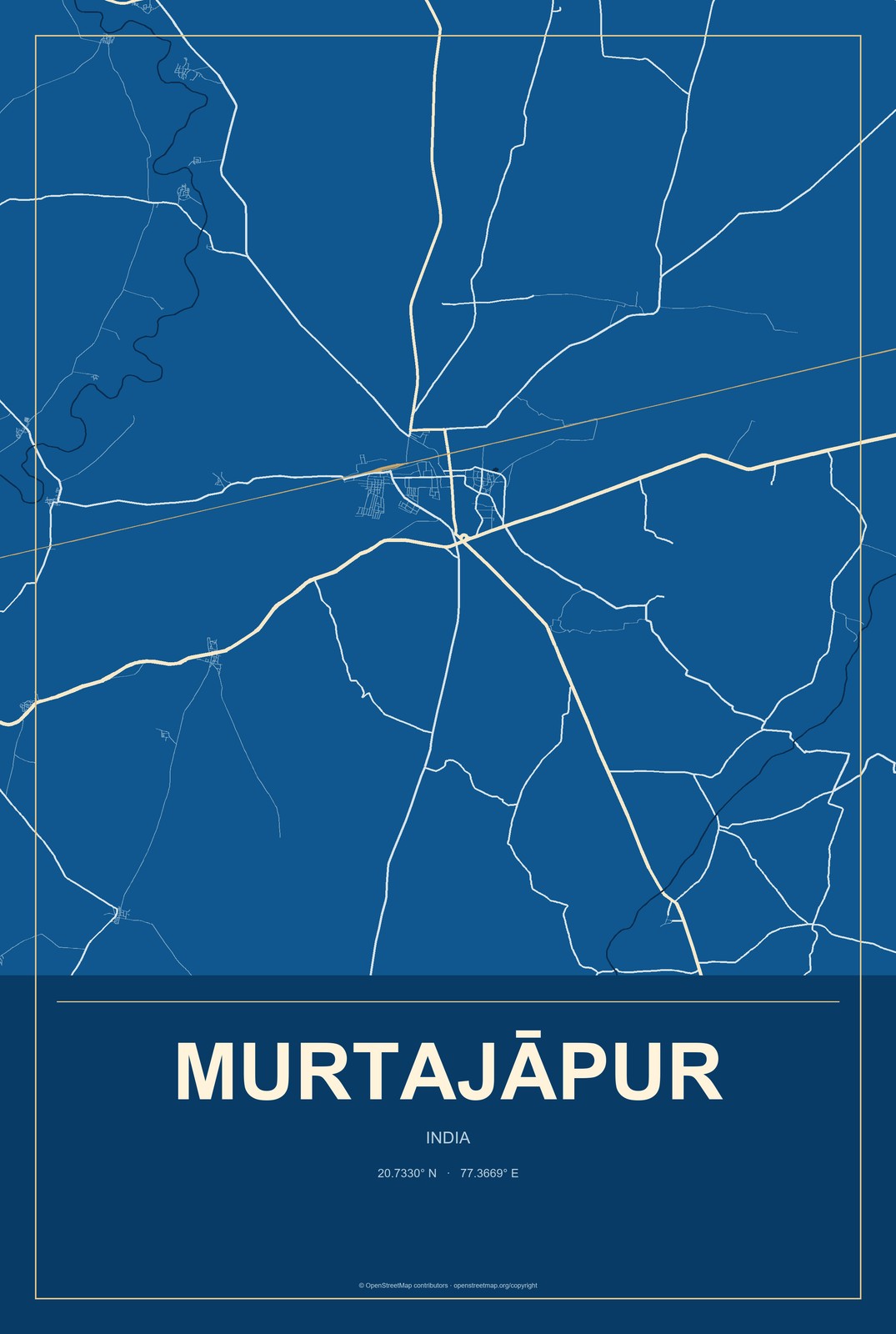 Murtajāpur, India City Map Aluminum Sign in Harbor Cobalt style