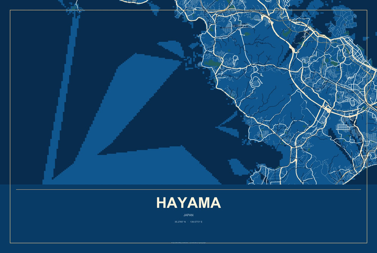Hayama, Japan City Map Aluminum Sign in Harbor Cobalt style