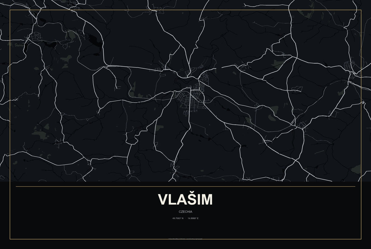 Vlašim, Czechia City Map Aluminum Sign in Metropolitan Noir style