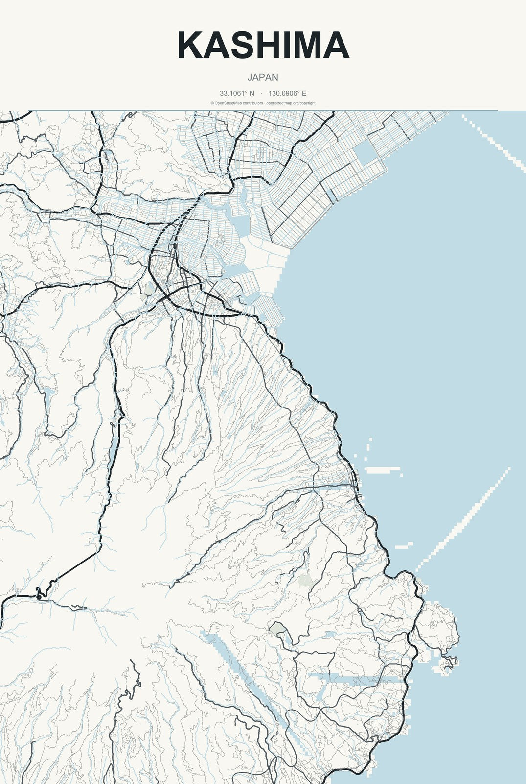 Kashima, Japan City Map Aluminum Sign in Headline Atlas style