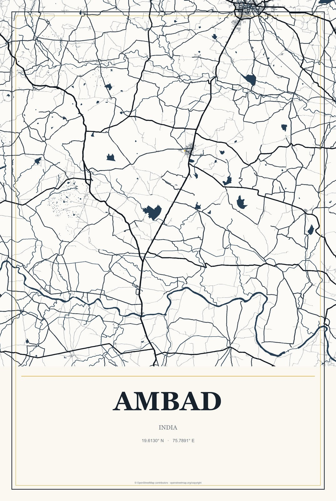 Ambad, India City Map Aluminum Sign in Citrine Modern style