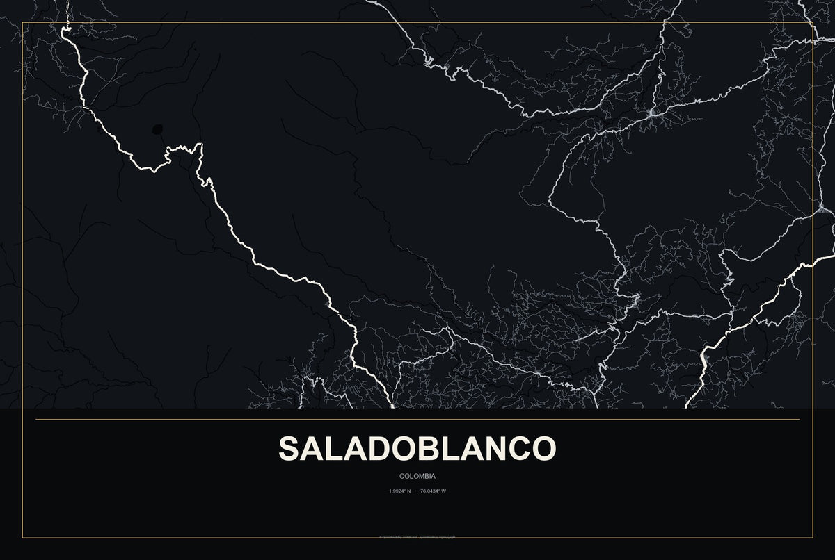 Saladoblanco, Colombia City Map Aluminum Sign in Metropolitan Noir style