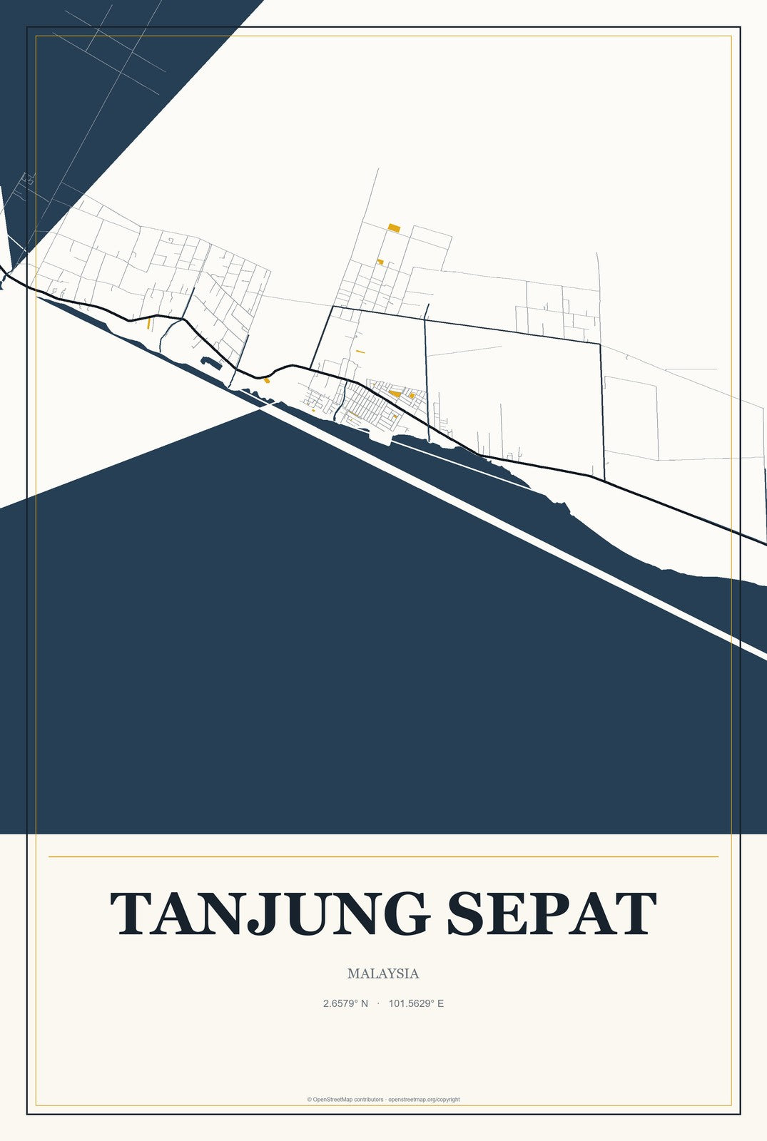 Tanjung Sepat, Malaysia City Map Aluminum Sign in Citrine Modern style