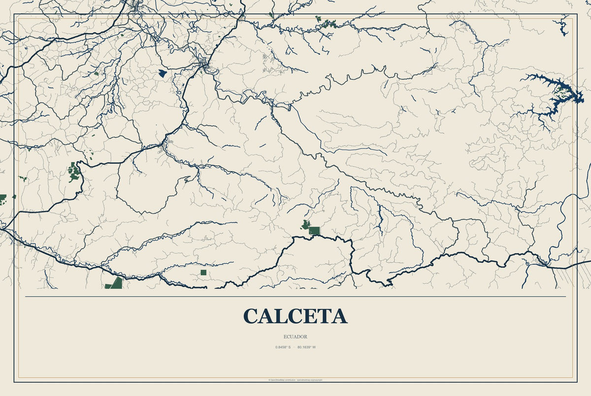 Calceta, Ecuador City Map Aluminum Sign in Coastal Cutout style