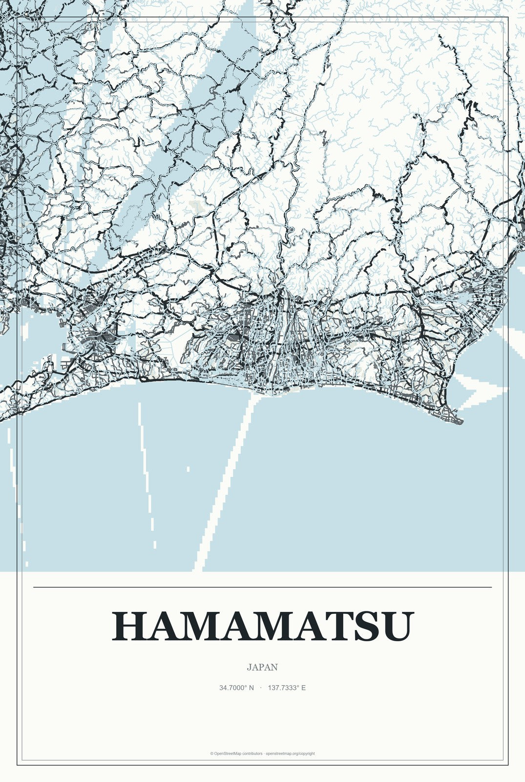 Hamamatsu, Japan City Map Aluminum Sign in Gallery Air style