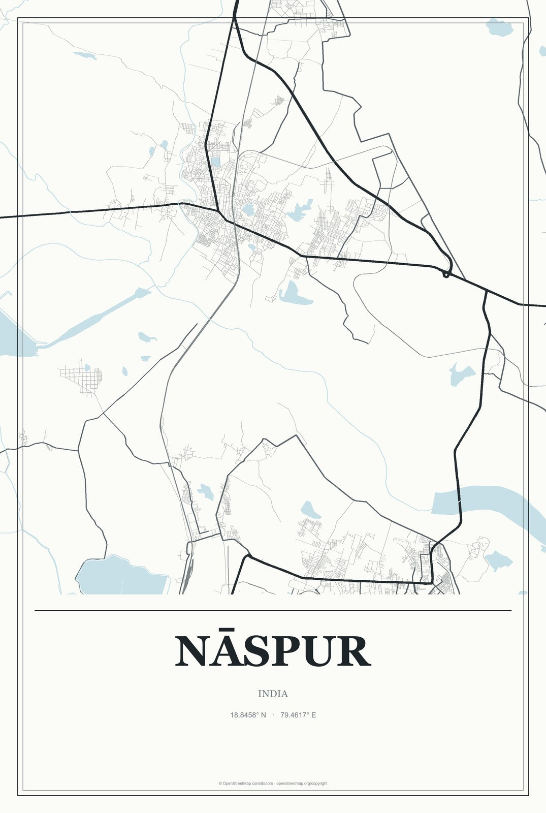 Nāspur, India City Map Aluminum Sign in Gallery Air style