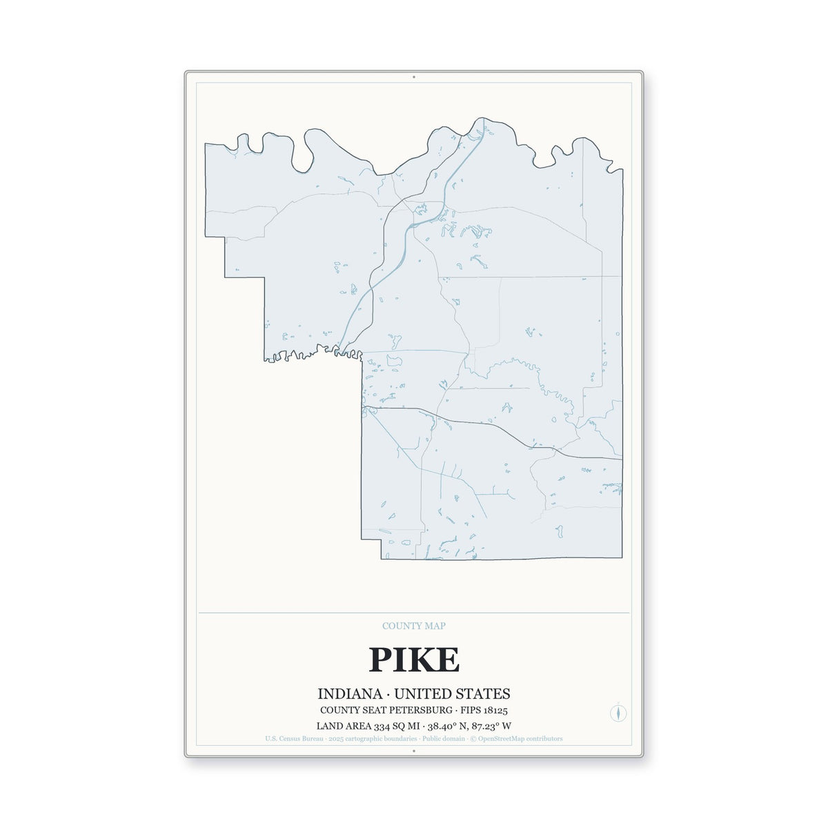 Pike County, Indiana Map Aluminum Sign in Gallery Air style
